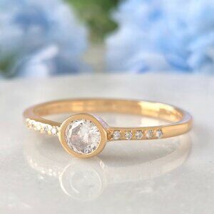 Dainty Gold ring with round gemstone, 925 Sterling Silver with 10k gold finish